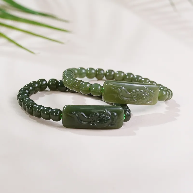 FANHAOGANG JADE Hetian Jade Bracelets Green Jade Unisex-2