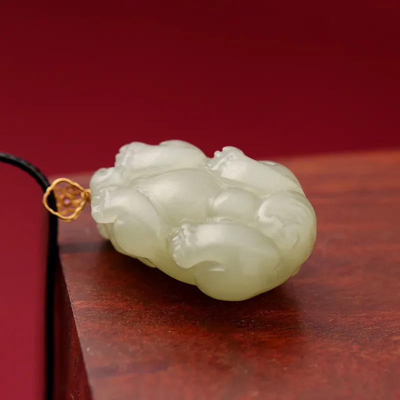 FANHAOGANG JADE Hetian Jade Pendants Pale Greenish White Jade Unisex-3