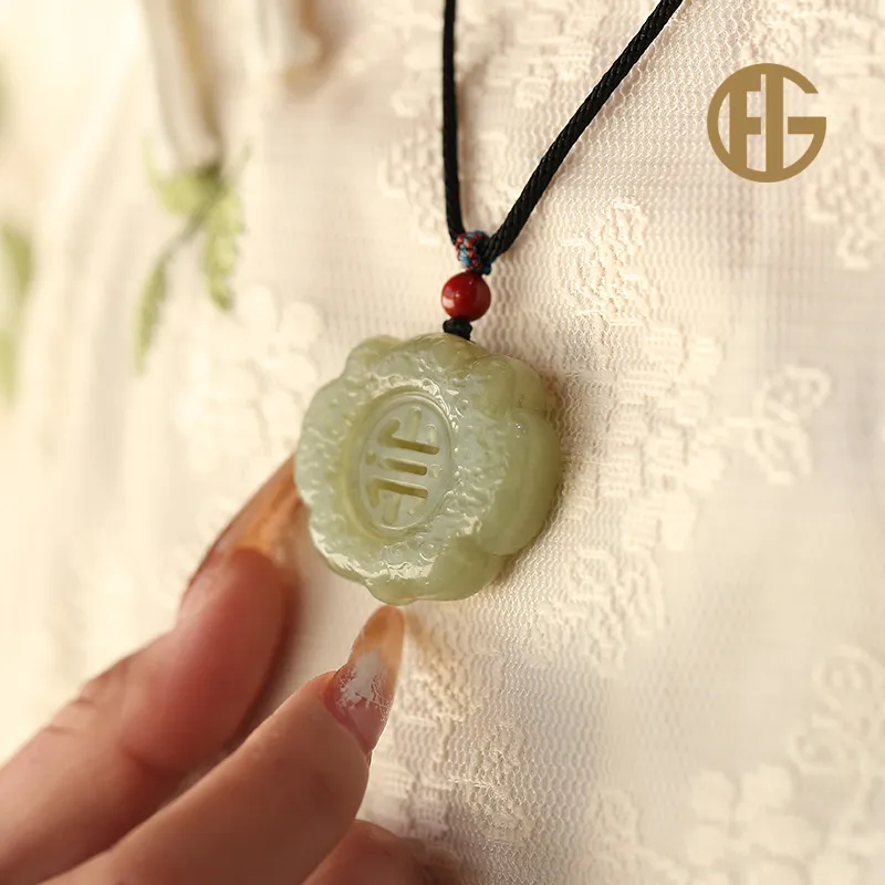 FANHAOGANG JADE Hetian Jade Necklaces Pale Greenish White Jade Kids'-2