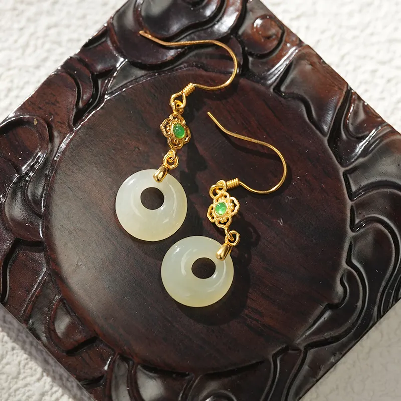 FANHAOGANG JADE Hetian Jade Earrings White Jade Women's-5