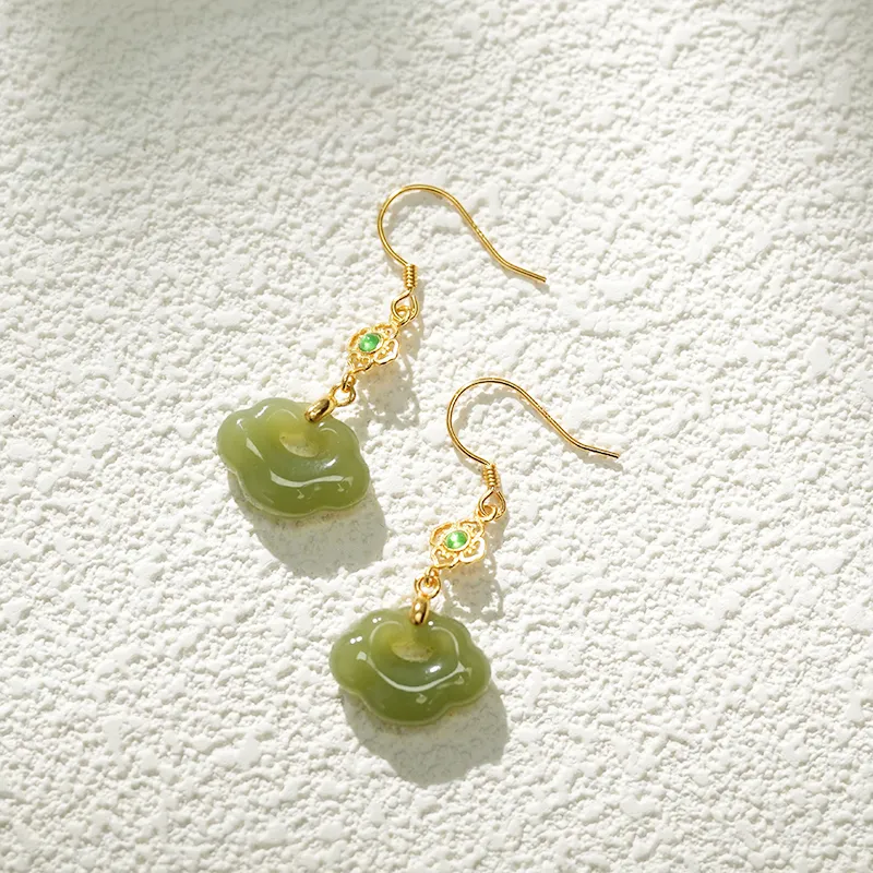 FANHAOGANG JADE Earrings Green Jade Women's-1