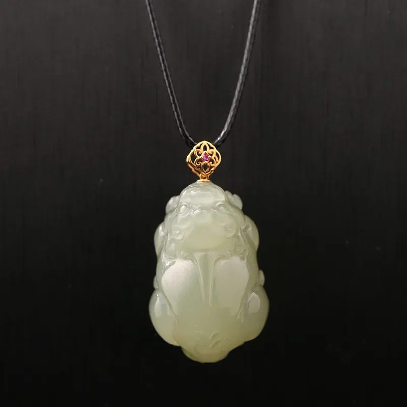 FANHAOGANG JADE Hetian Jade Pendants Pale Greenish White Jade Unisex-1