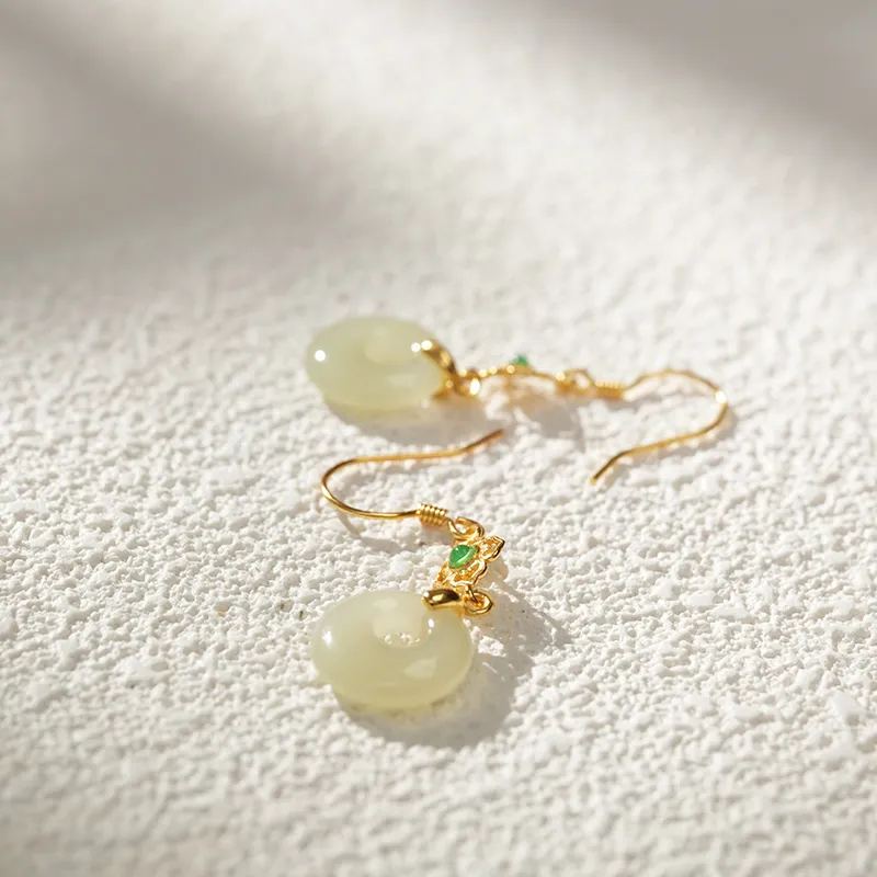 FANHAOGANG JADE Hetian Jade Earrings White Jade Women's-7