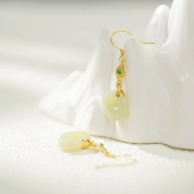 FANHAOGANG JADE Earrings Green Jade Women's-3