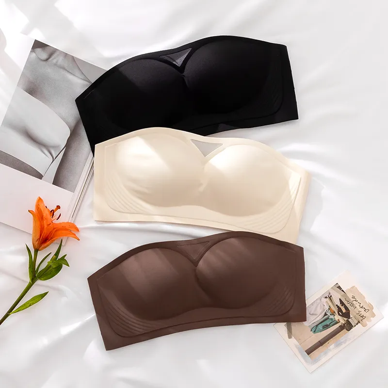 GORRENNO Strapless Bra Women's Milk White-5