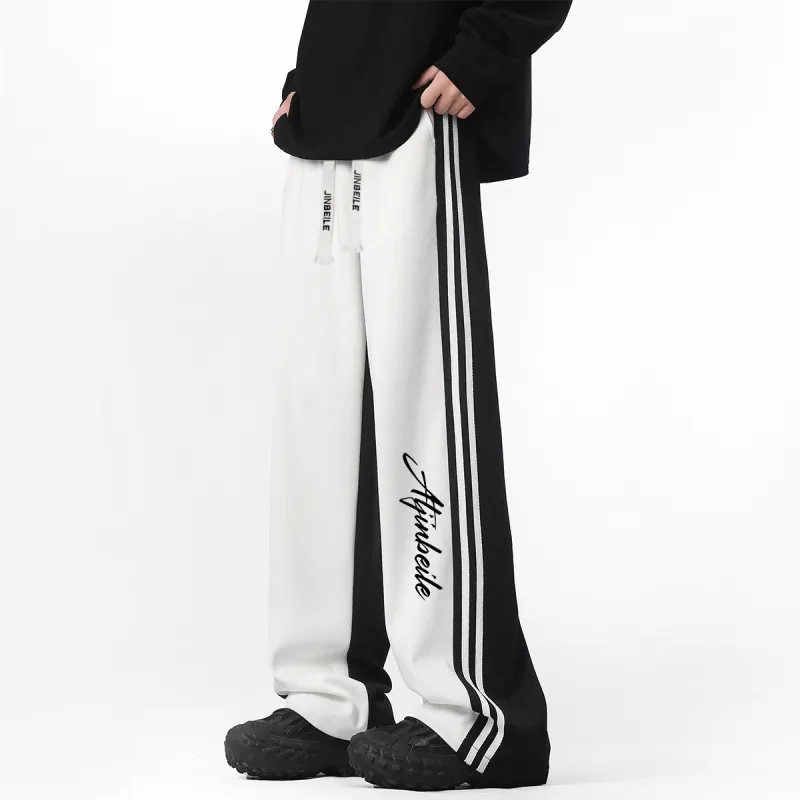 JINBEILE Casual Pants Unisex Black White-4