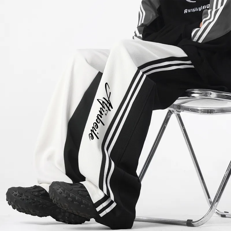 JINBEILE Casual Pants Unisex Black White-6