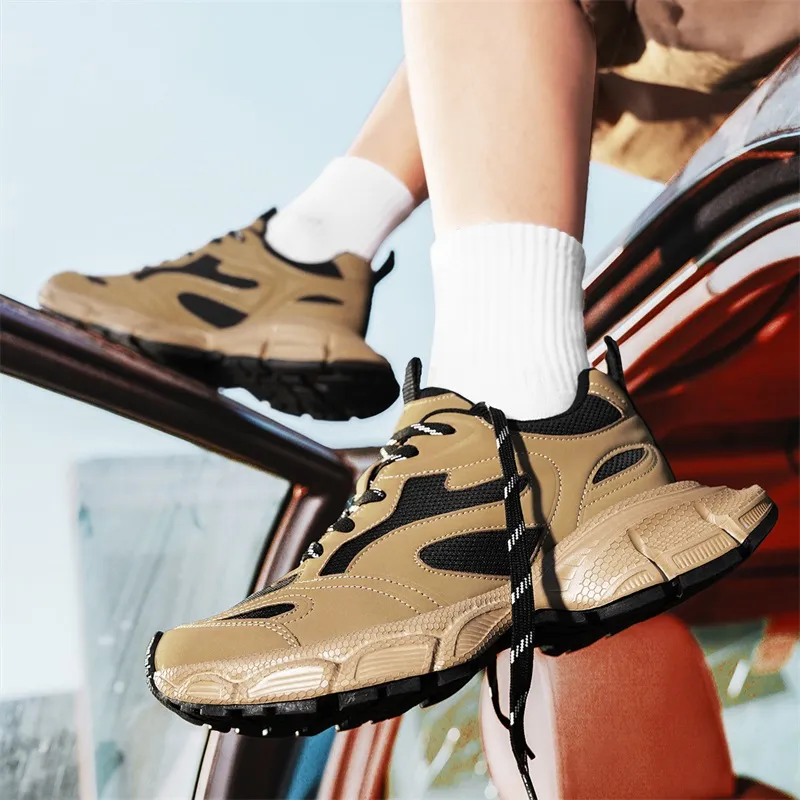 KANGLONG Slip Resistant, Abrasion Resistant, Breathable, Height Increasing Low Top Chunky Sneakers Men's Earth Yellow-6