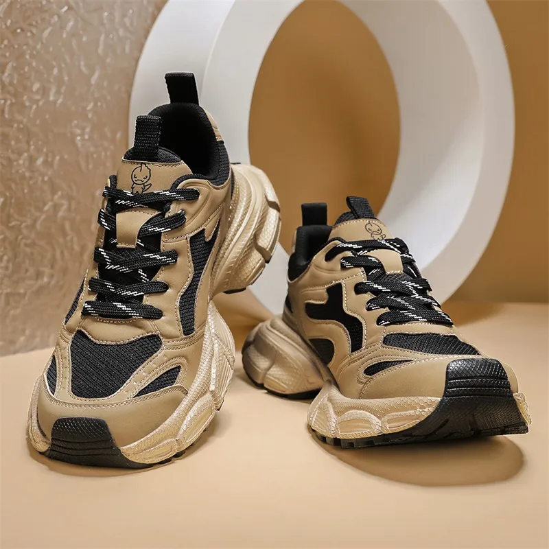 KANGLONG Slip Resistant, Abrasion Resistant, Breathable, Height Increasing Low Top Chunky Sneakers Men's Earth Yellow-3