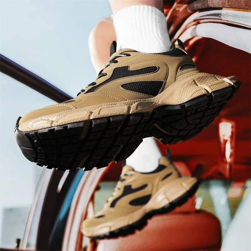 KANGLONG Slip Resistant, Abrasion Resistant, Breathable, Height Increasing Low Top Chunky Sneakers Men's Earth Yellow-7