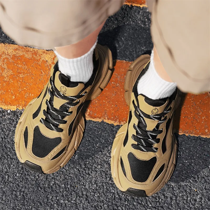 KANGLONG Slip Resistant, Abrasion Resistant, Breathable, Height Increasing Low Top Chunky Sneakers Men's Earth Yellow-5