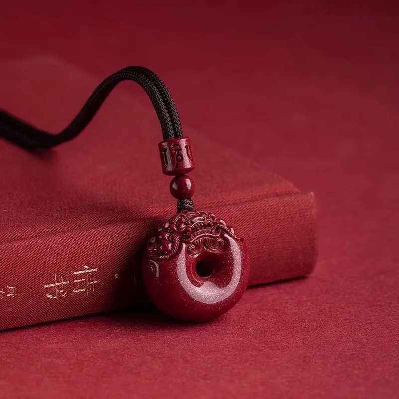 YUDI Reconstructed Cinnabar Necklace Amulet Unisex-2