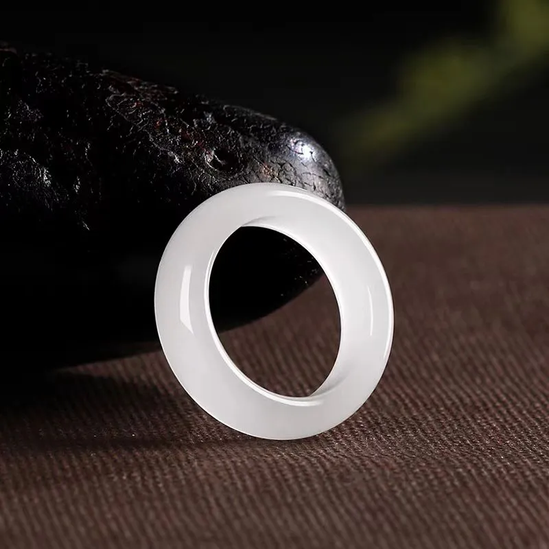 YUDI Hetian Jade Rings White Jade/Pale Greenish White Jade Unisex-1