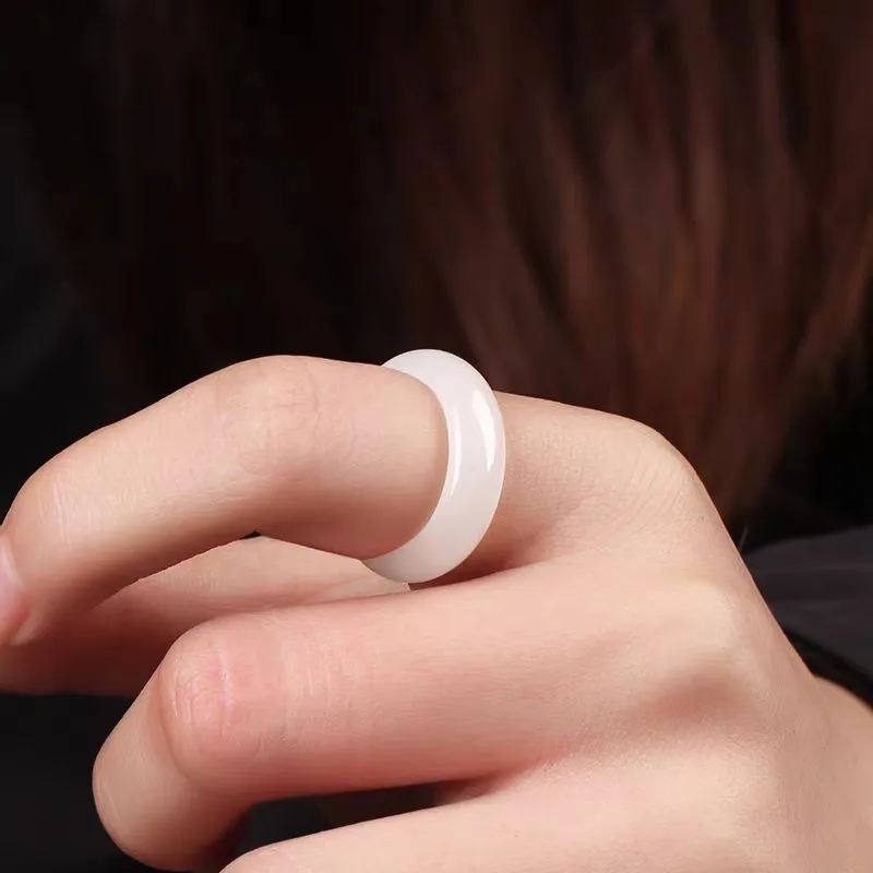 YUDI Hetian Jade Rings White Jade/Pale Greenish White Jade Unisex-2