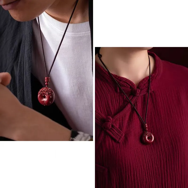 YUDI Reconstructed Cinnabar Necklace Amulet Unisex-7