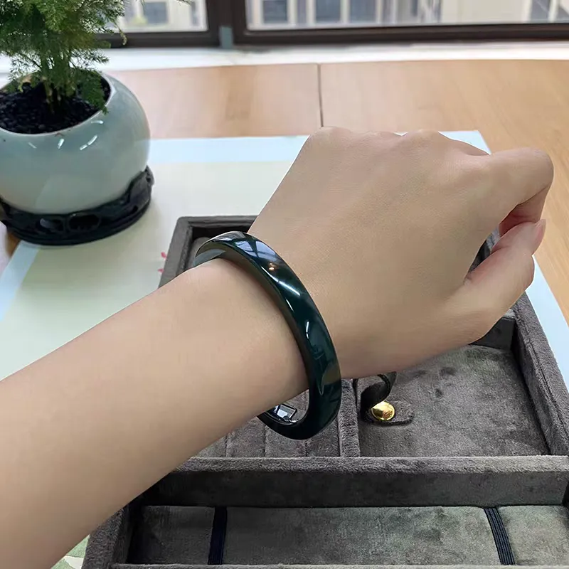 YUDI Hetian Jade Bangles Green Jade Unisex-4