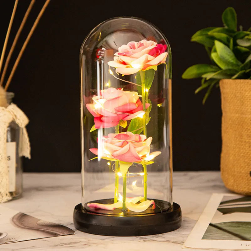 YUZHAOLIN Three Faux Rose Glass Dome Ornament Preserved Flower Dried Flower Arrangement-13