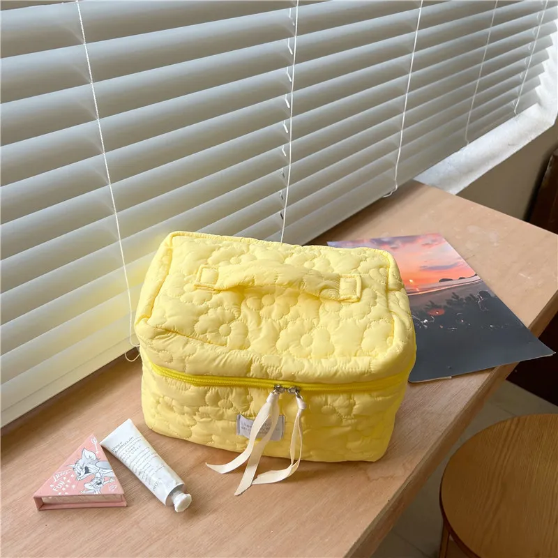 YUZHAOLIN Soft And Cushy Floral Makeup Bag In Macaron Color, Portable With Large Capacity For Skincare Product Storage-1