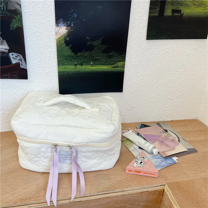 YUZHAOLIN Soft And Cushy Floral Makeup Bag In Macaron Color, Portable With Large Capacity For Skincare Product Storage-3