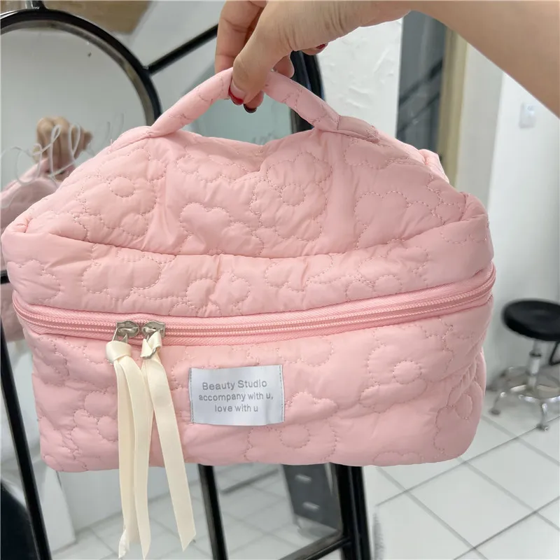 YUZHAOLIN Soft And Cushy Floral Makeup Bag In Macaron Color, Portable With Large Capacity For Skincare Product Storage-5