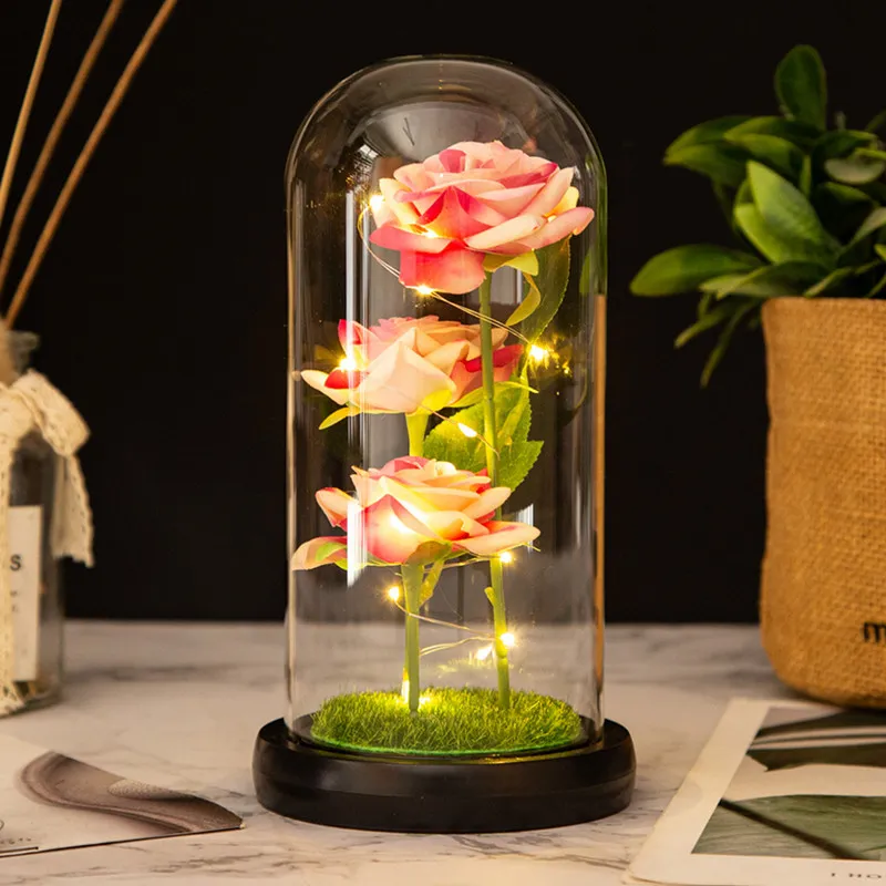 YUZHAOLIN Three Faux Rose Glass Dome Ornament Preserved Flower Dried Flower Arrangement-15