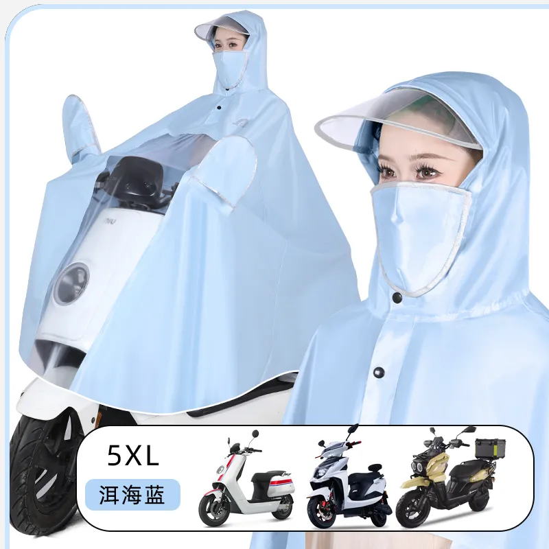 TAIKONG Oxford Thickened Oversized Scooter Rain Poncho Strap With Face Mask Detachable-13