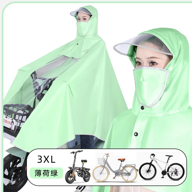 TAIKONG Oxford Thickened Oversized Scooter Rain Poncho Strap With Face Mask Detachable-27