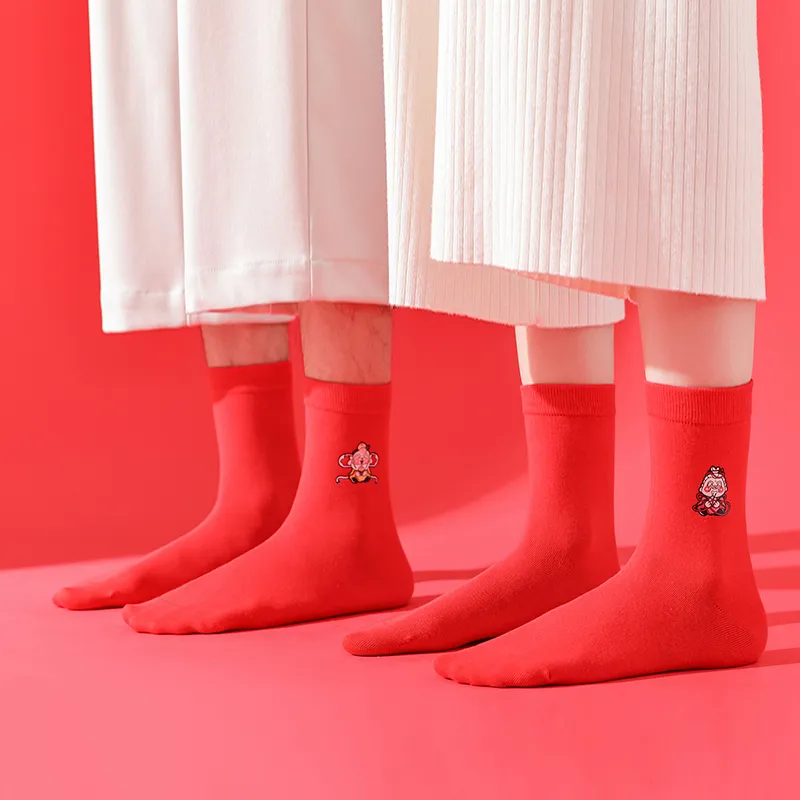 XIANSINIAO Mid Calf Socks Unisex 5 Pack China Red-3