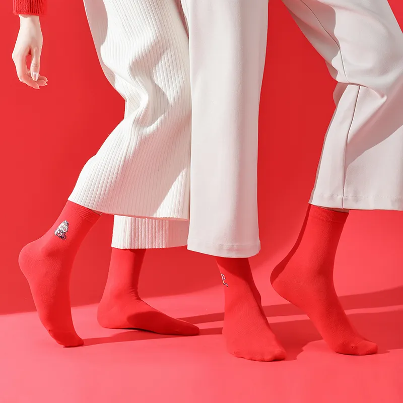 XIANSINIAO Mid Calf Socks Unisex 5 Pack China Red-4