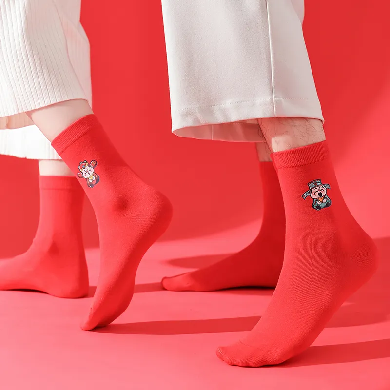 XIANSINIAO Mid Calf Socks Unisex 5 Pack China Red-2