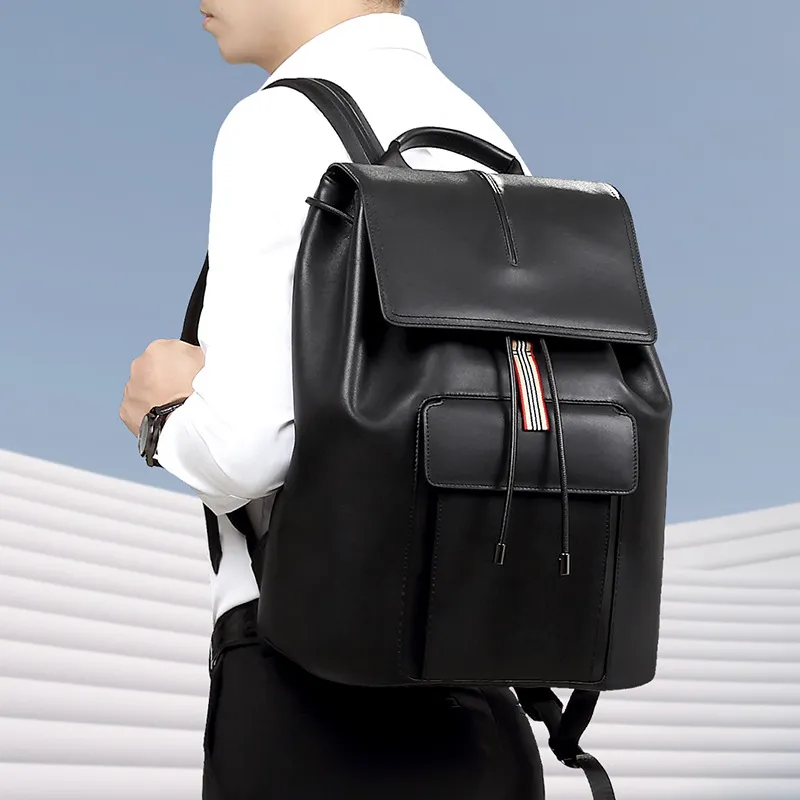 VIHUS Top Grain Cow Leather Backpack Men's Black-4