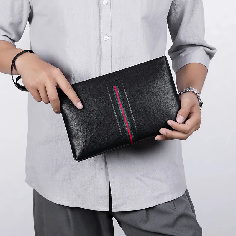 VIHUS Top Grain Cow Leather Envelope Bag, Clutch Men's Black-2