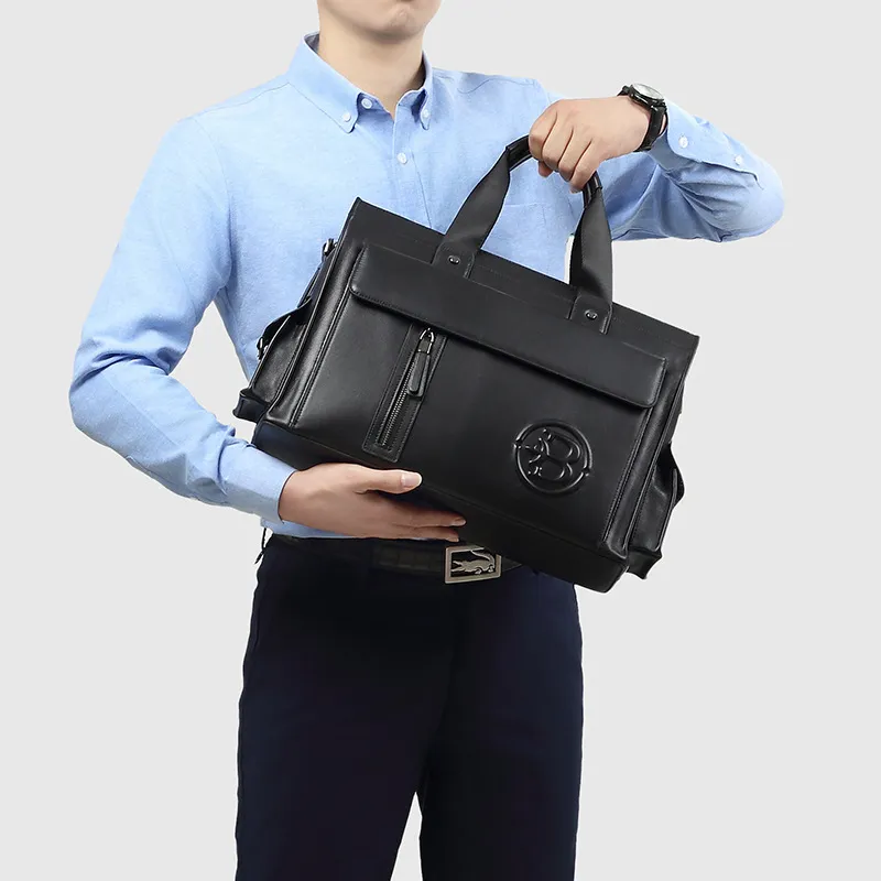 VIHUS Top Grain Cow Leather Portable Briefcase Regular Men's Black-4