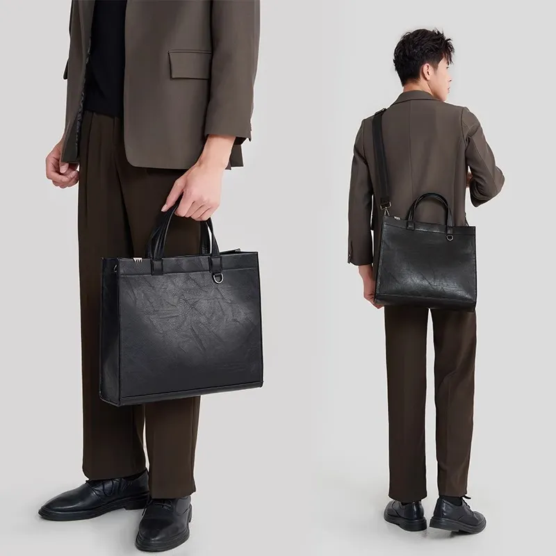 VIHUS Leather Briefcase Regular Men's Black-4