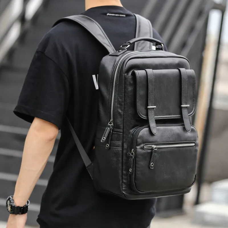 VIHUS PU Laptop Bag Backpack Men's Black-5