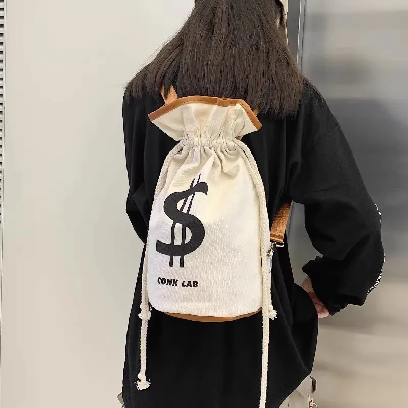 VIHUS Canvas Backpack Shoulder Bag Crossbody Bag Bucket Bag Unisex White-1