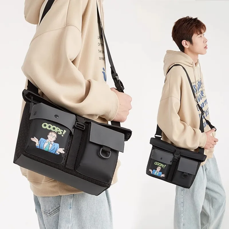 VIHUS Fabric, Polyurethane, Synthetic Leather Crossbody Bag, Shoulder Bag Men's Black-4