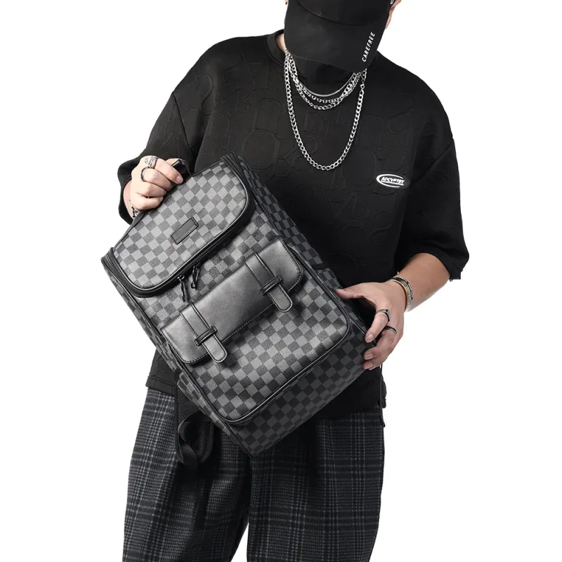 VIHUS PVC Polyvinyl Chloride Backpack Men's Black Plaid-2