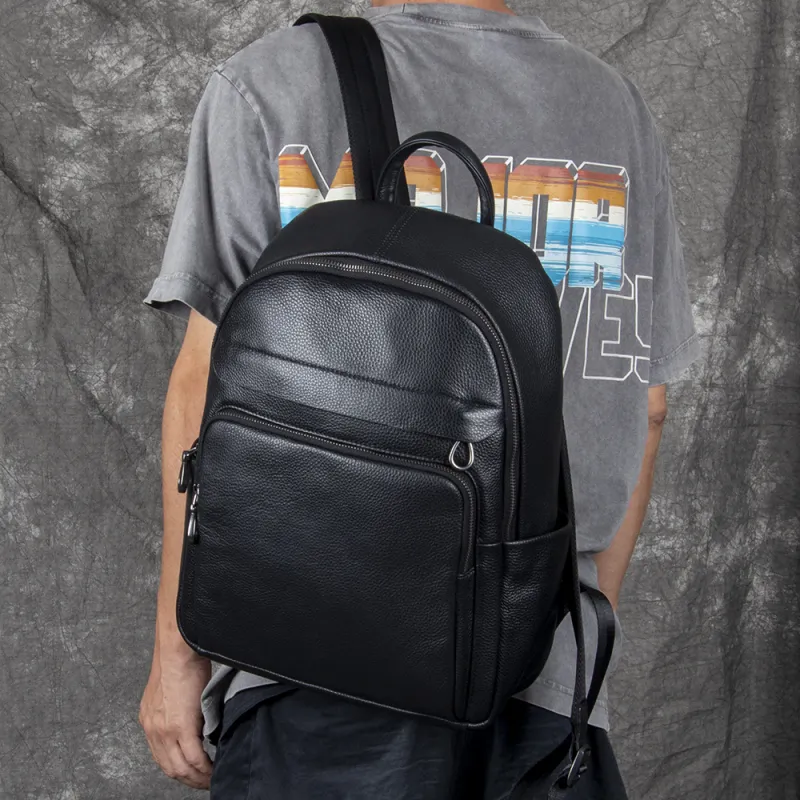 VIHUS Top Grain Cow Leather Backpack Men's Black-3