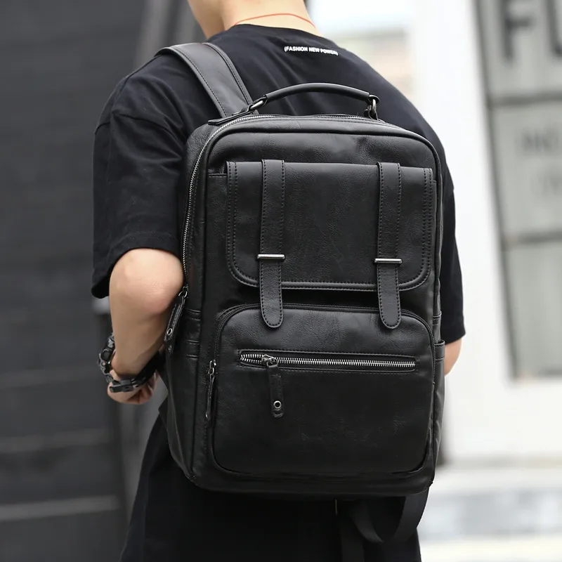 VIHUS PU Laptop Bag Backpack Men's Black-4