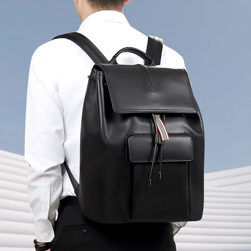 VIHUS Top Grain Cow Leather Backpack Men's Black-5
