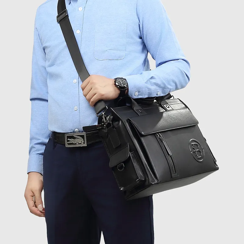 VIHUS Top Grain Cow Leather Portable Briefcase Regular Men's Black-5