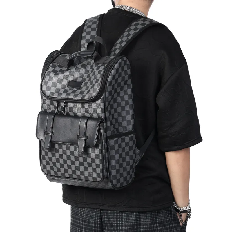 VIHUS PVC Polyvinyl Chloride Backpack Men's Black Plaid-4