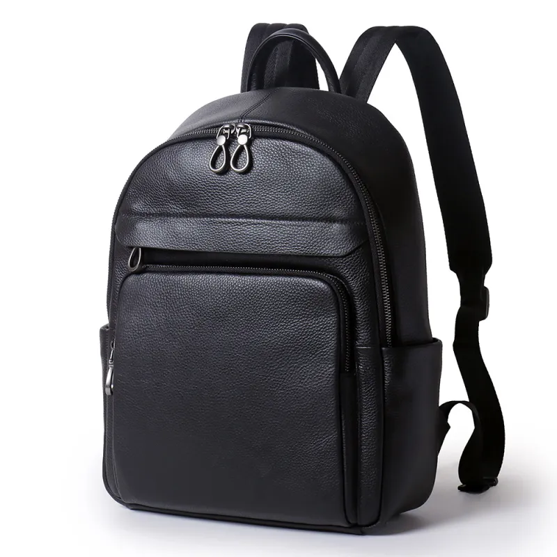 VIHUS Top Grain Cow Leather Backpack Men's Black-1