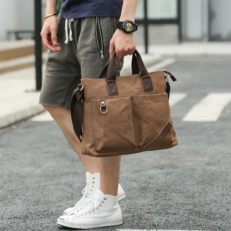VIHUS Canvas Canvas Bag One Shoulder Handbag Regular Men's Black/Coffee-2