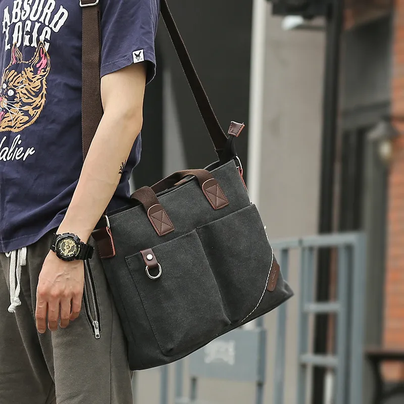 VIHUS Canvas Canvas Bag One Shoulder Handbag Regular Men's Black/Coffee-5