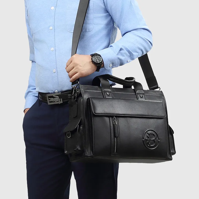 VIHUS Top Grain Cow Leather Portable Briefcase Regular Men's Black-3