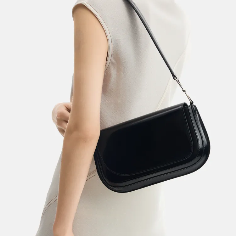 SHANSHUIJI Cow Leather Underarm One Shoulder Handbag Medium Size Women's Mountain White/Starry Night Black/Rouge Red-6