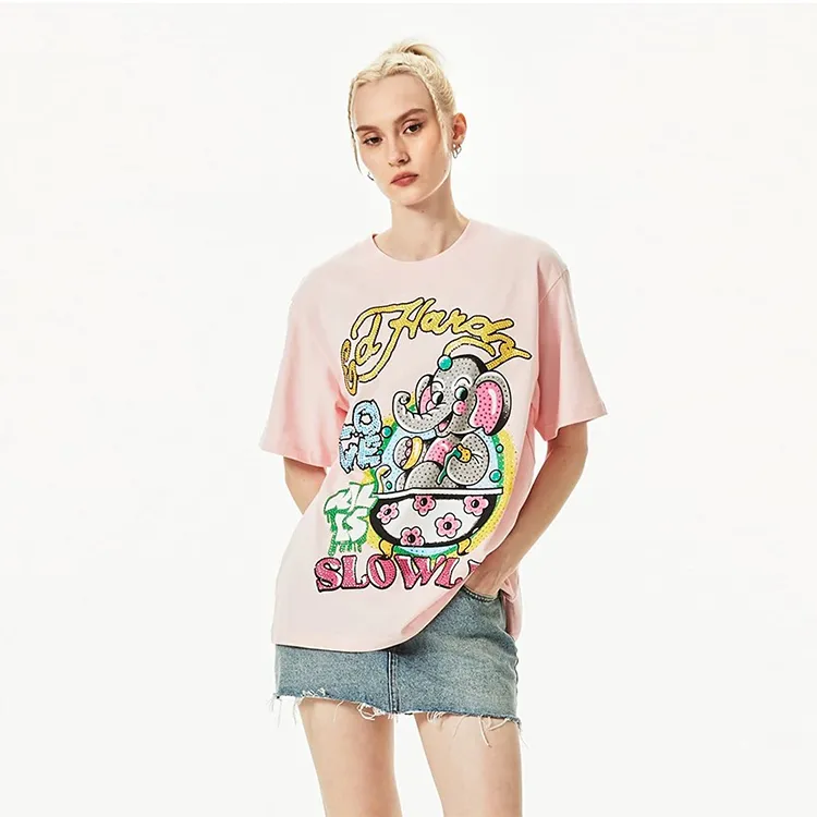 Ed Hardy T-Shirt Women's Pink Gift With Saint Laurent Black Opium Fragrance Pendant-3