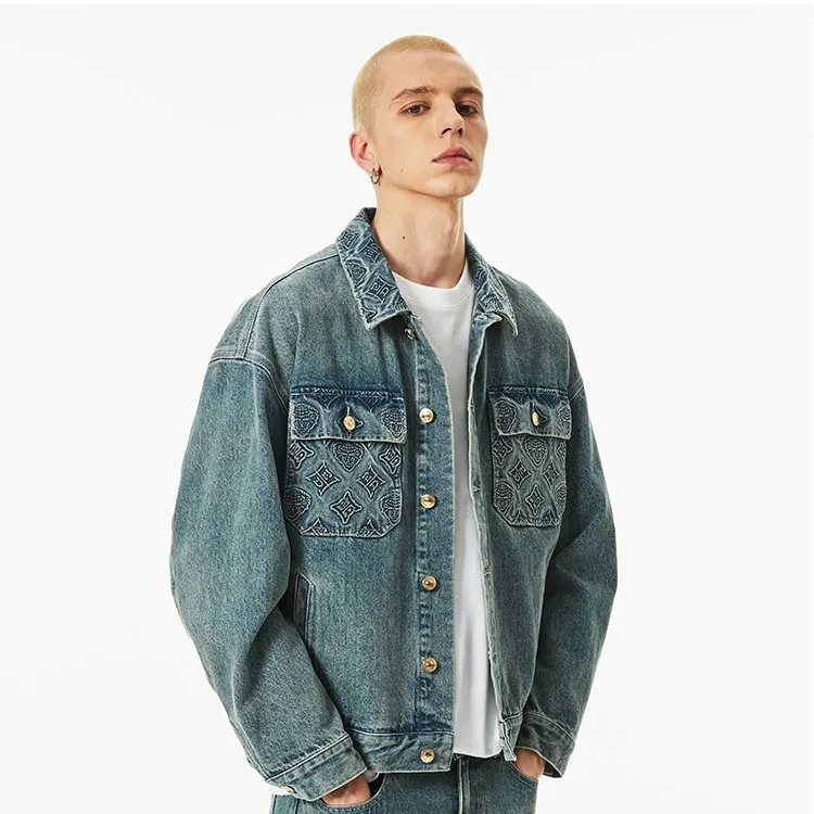 Ed Hardy Denim Jacket Men's Indigo With Complimentary Saint Laurent Black Opium Fragrance Pendant-4